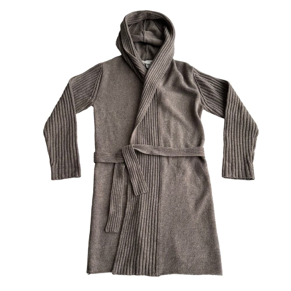 Bryn Walker Wool‎ Angora Cashmere Blend Beige Hooded Belted Cardigan Sweater S